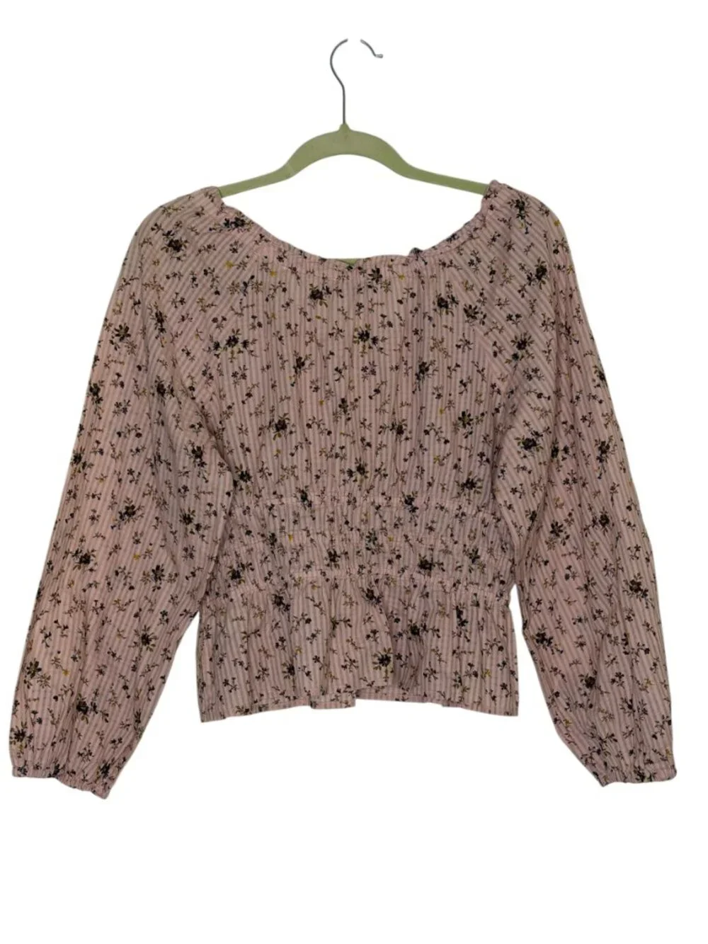 Madewell Pink Floral Smocked Long-Sleeve Blouse
